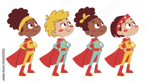 Happy children playing together colorful vector illustration