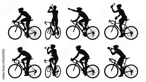 Group of cyclists riding bikes vector illustration