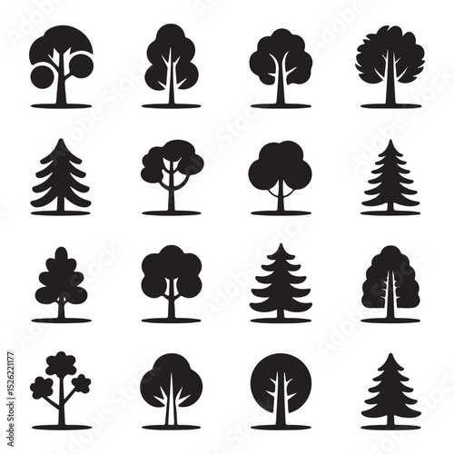 Trees icon set. Popular tree species collection.