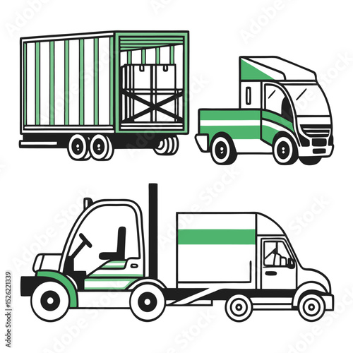 Logistics and Transportation Trucks, Containers, and Forklifts for Efficient Cargo Handling