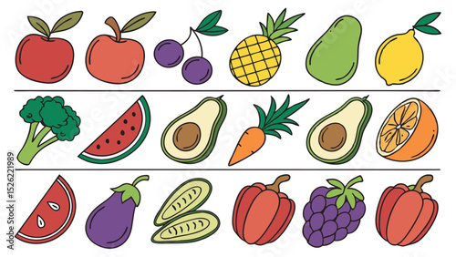 Colorful fresh fruit illustration apples bananas berries citrus