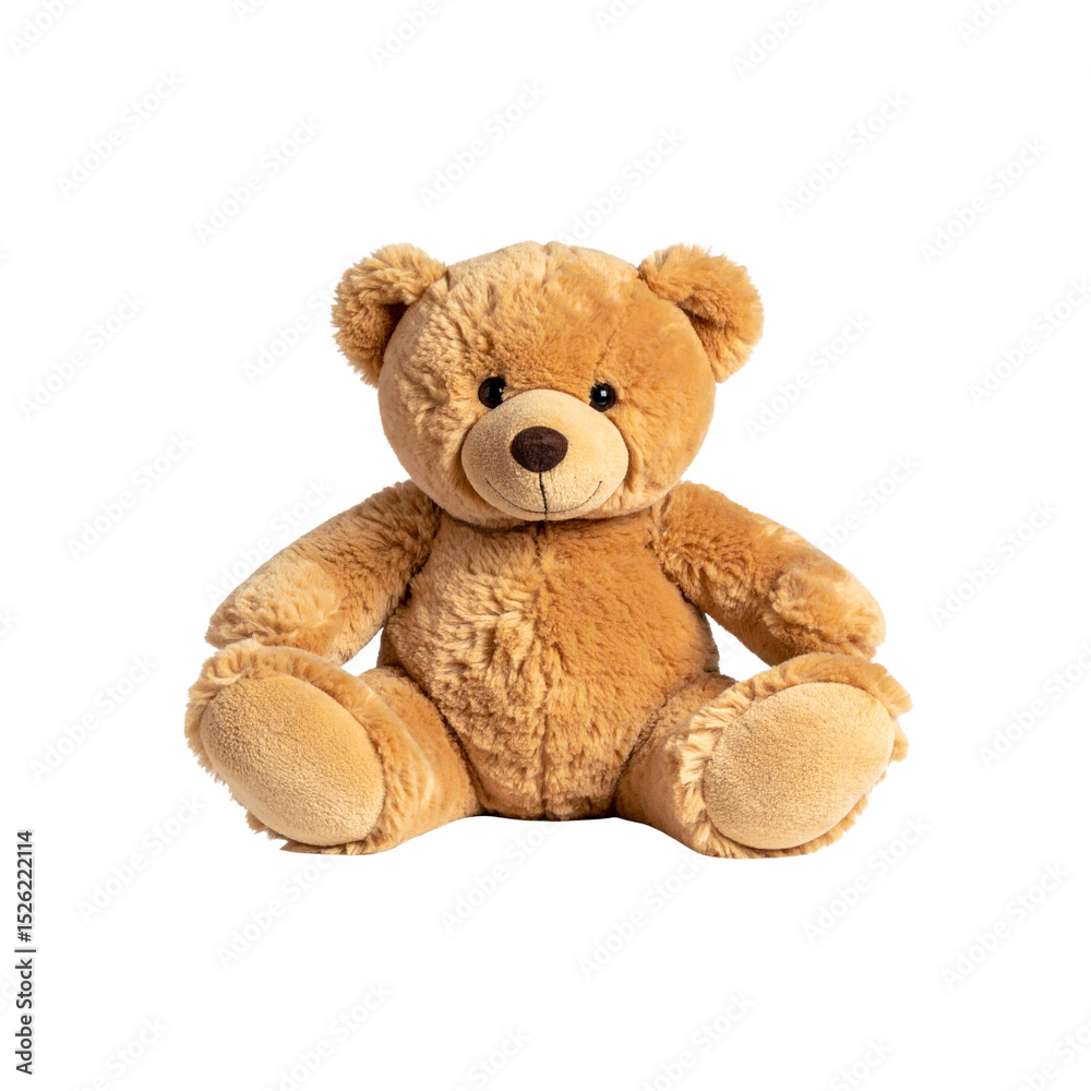 Fototapeta premium A cute, brown, fluffy teddy bear toy is isolated on a white background