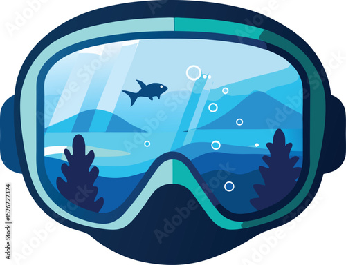 Underwater scene with fish and bubbles inside a diving mask vector illustration