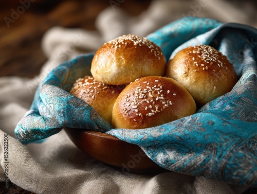 Bowl of bread with sesame seeds on top