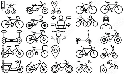 Collection of Line Art Bicycle and Scooter Icons Perfect for Websites and Apps