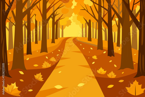 Autumnal Pathway A Golden Forest Road in Fall Colors