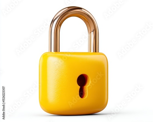 Yellow Padlock 3D Render on White Background