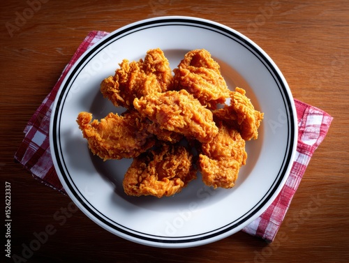 flat lay view of fried chicken