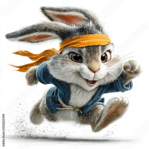 Sporty rabbit in action during a dynamic run across a lively landscape