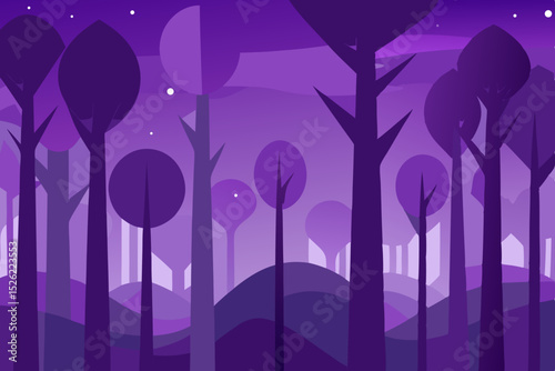 Mystical Purple Forest at Night A Dreamlike Illustration