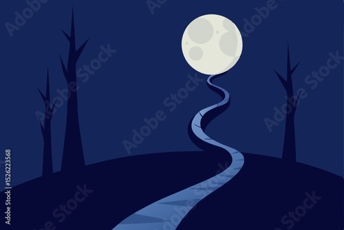 Moonlit Path A Serene Nighttime Landscape Illustration