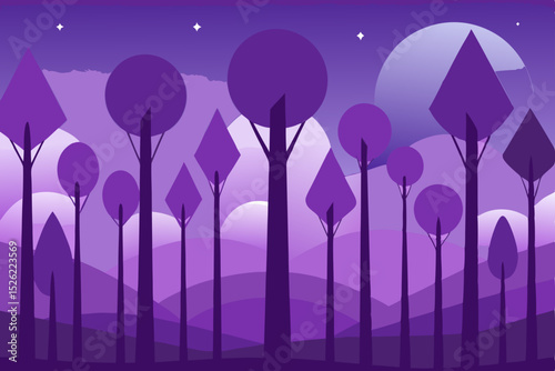 Enchanted Purple Forest Nighttime Landscape Illustration