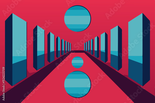 Abstract Geometric Corridor A Visual Exploration of Shapes and Perspective