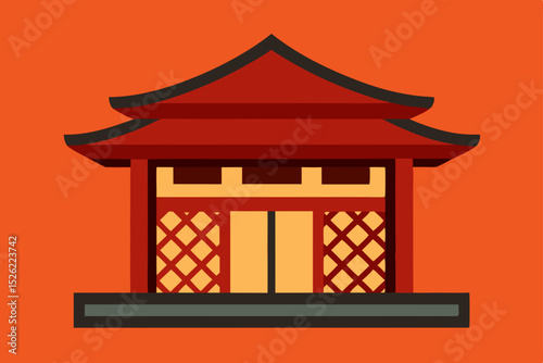 Serene Asian Temple Illustration Traditional Architecture Design