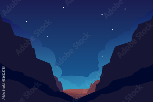 Night Sky Canyon Starry Night Landscape Illustration
