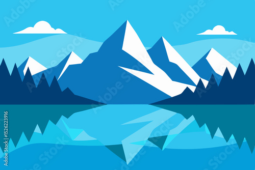 Serene Mountain Lake Reflection A Stunning Blue Landscape Illustration