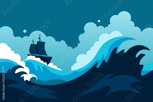 Sailing Through Stormy Seas A Dramatic Ocean Wave Illustration