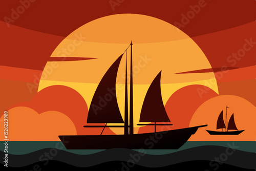 Sunset Sailboats A Serene Silhouette at Golden Hour