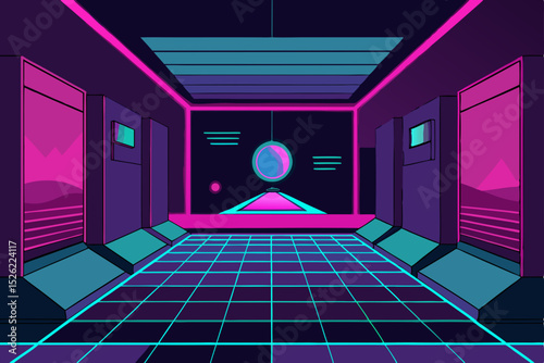 Retro Futuristic Corridor Neon Lights and 80s Synthwave Vibes