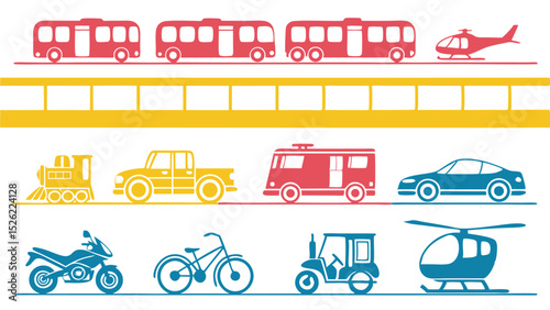 Various modes of transportation icons and graphics