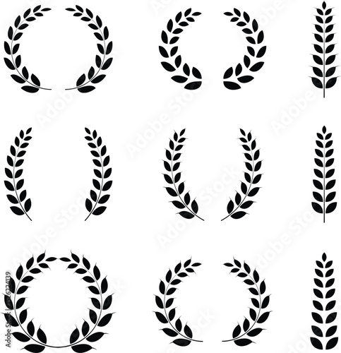 Laurel Wreath floral heraldic element, wheat leaf icon