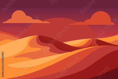 Sunset Desert Landscape Vibrant Hues and Rolling Dunes Illustration