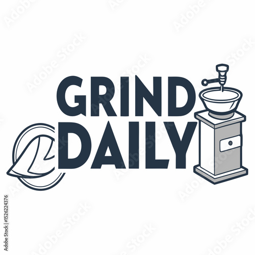 Grind Daily Logo with Coffee Bean Icon and Manual Grinder Illustration
