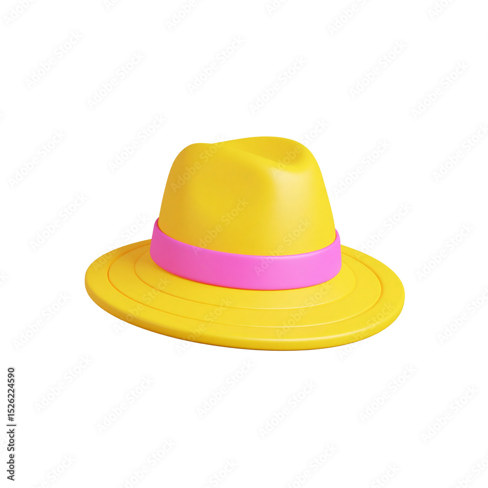 Classic yellow felt hat isolated on white, a stylish summer accessory Classic yellow felt hat isolated on white, a stylish summer accessory