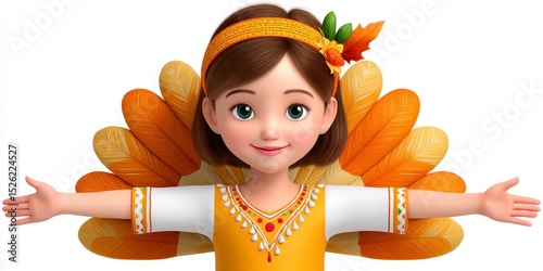 Smiling Girl in Autumnal Costume 3D Render