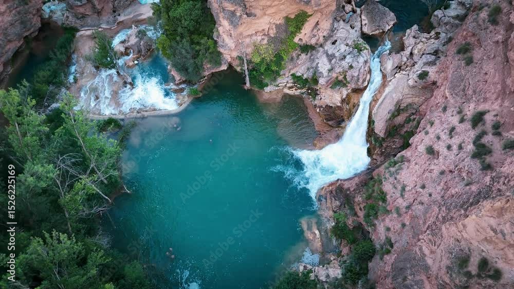 Aerial view of the Chorreras del Río Cabriel in Cuenca, Castilla-La Mancha, Spain, declared a national monument