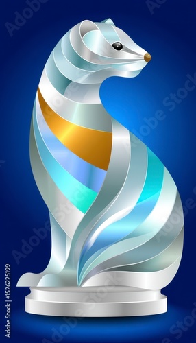 Abstract Silver Weasel Sculpture with Blue and Gold Accents