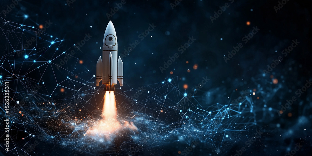 Obraz premium Rocket launch demonstrating hydrogen economy and energy innovations in a futuristic environment