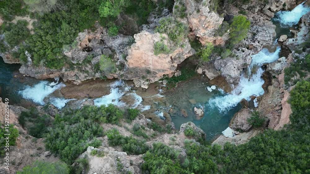 Aerial view of the Chorreras del Río Cabriel in Cuenca, Castilla-La Mancha, Spain, declared a national monument