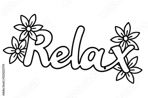 Relax word with floral pattern coloring page vector illustration