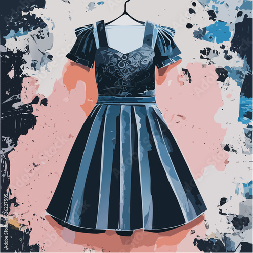 Chic dark dress hanging elegantly with soft artistic splashes.