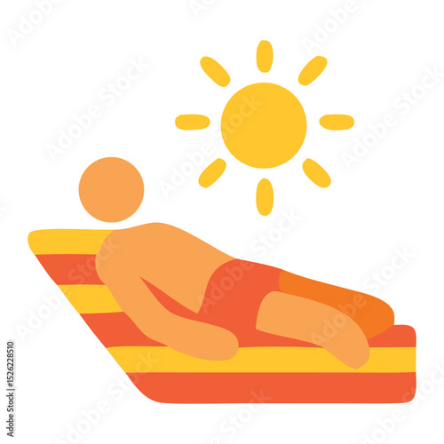 Sunbathing relaxation on a lounge chair under a bright sun. Perfect for travel brochures, vacation websites, wellness magazines, summer promotions.
