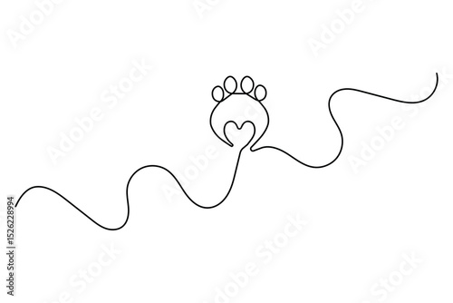 Dog and cat paw  continuous one line art drawing of pet footprint outline minimalist single line unique vector illustration