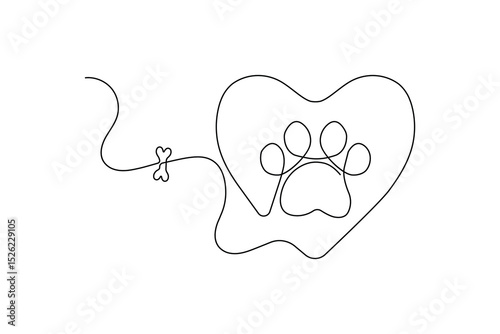 Dog and cat paw  continuous one line art drawing of pet footprint outline minimalist single line unique vector illustration