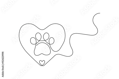 Dog and cat paw  continuous one line art drawing of pet footprint outline minimalist single line unique vector illustration
