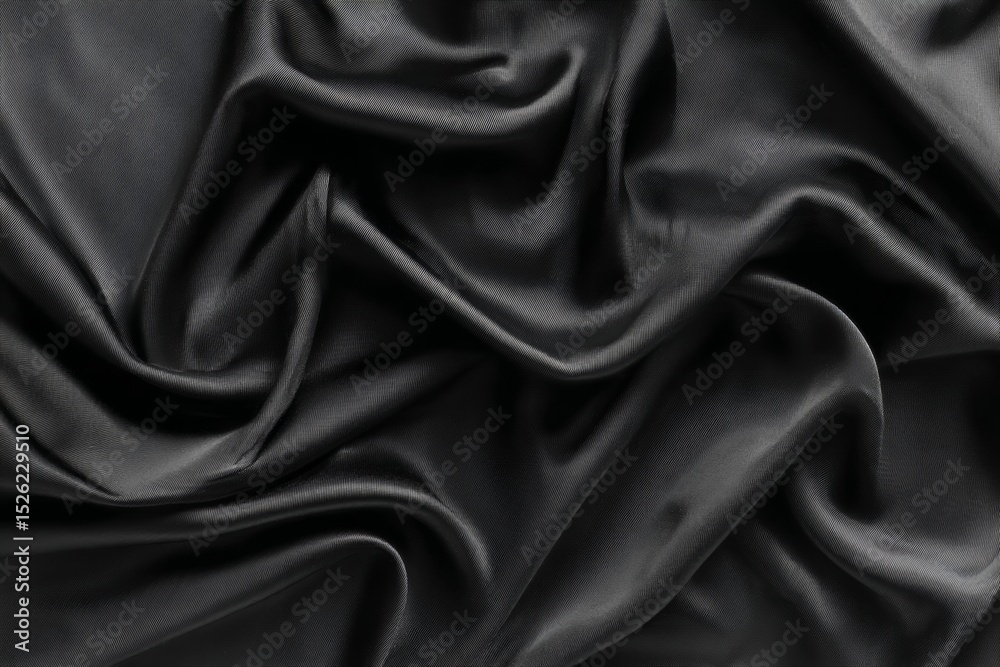 Obraz premium Elegant Wavy Folds of Dark Satin Fabric, Luxurious Rippled Silk Textile Surface with Smooth Texture