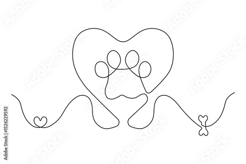 Dog and cat paw  continuous one line art drawing of pet footprint outline minimalist single line unique vector illustration