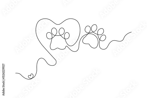 Dog and cat paw  continuous one line art drawing of pet footprint outline minimalist single line unique vector illustration
