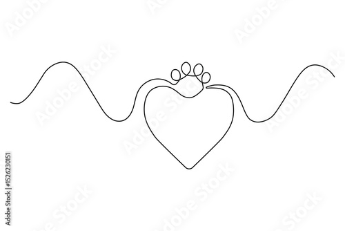 Dog and cat paw  continuous one line art drawing of pet footprint outline minimalist single line unique vector illustration