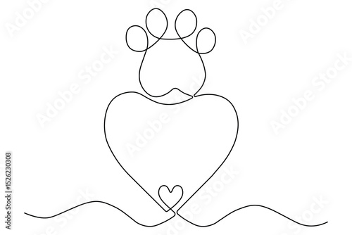 Dog and cat paw  continuous one line art drawing of pet footprint outline minimalist single line unique vector illustration
