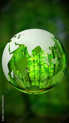 Rotating glass Earth with forest in background - 3D 4k vertical animation (2160 x 3840 px)