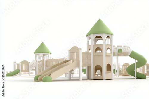 playground, white background, beige and green, 3d illustration