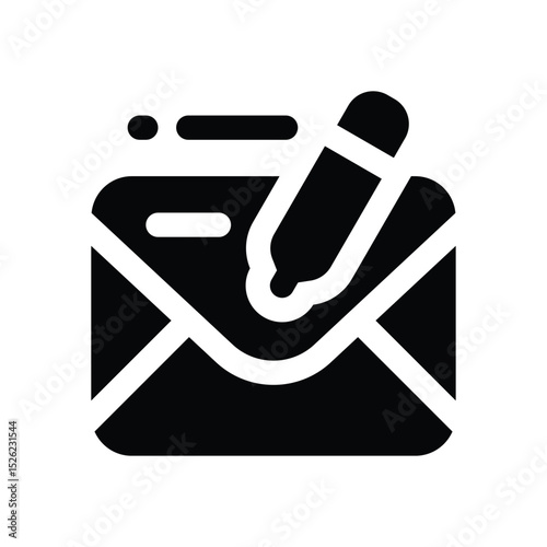 write email glyph icon. Strong and solid vector icon for websites, mobile interfaces, presentations, and visual branding. High quality and easy to edit.