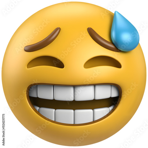 Grinning nervous Emoji with Sweat on Transparent Backdrop Expressing Nervousness and Relief in Digital Communication
