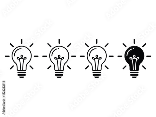 Unique Dark Line Light Bulb Idea Different Concept on Transparent Background