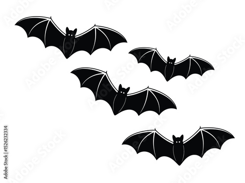 Cartoon Silhouette Bats Flying On Transparent Background. Illustration Design